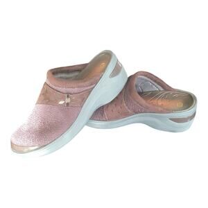 BZees Dolce Memory Foam Wedge Slip On Fabric Clog Mules Brown Women's US 6M